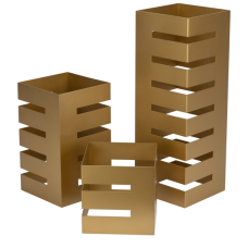 Set 3 standuri metalice expunere bufet patrate CULINARO, 15x15xh15cm/15x15xh28cm/15x15xh44,75cm, aurii
