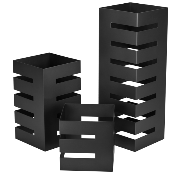 Set 3 standuri metalice expunere bufet patrate CULINARO, 15x15xh15cm/15x15xh28cm/15x15xh44,75cm, negru mat