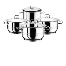 Set 4 oale inductie 3l+4l+6l+8,5l cu capace HASCEVHER GASTRO, 8 piese inox, fund triplu stratificat