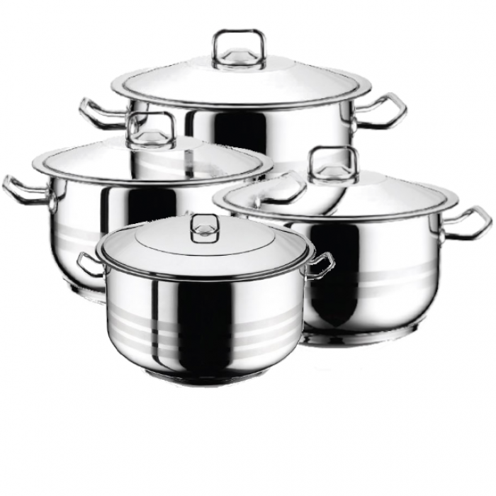 Set 4 oale inox cu capace HASCEVHER GASTRO, 3l+6l+10,5l+16,5l, inductie, fund triplu stratificat