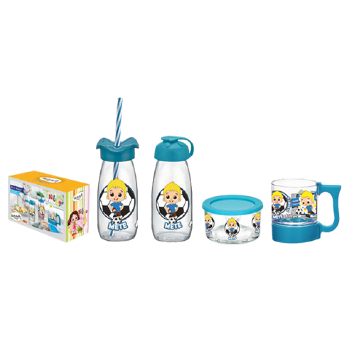 Set 4 piese din sticla pentru copii RAKI NILOYA, diferite decoruri si culori