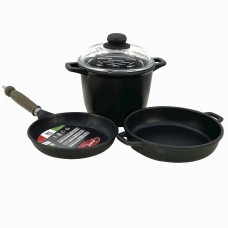 Set 4 piese vase gatit ANTIK ARS, aluminiu, strat antiaderent, oala 4lt cu capac, cratita 24xh6,5cm, tigaie 22xh4,5cm