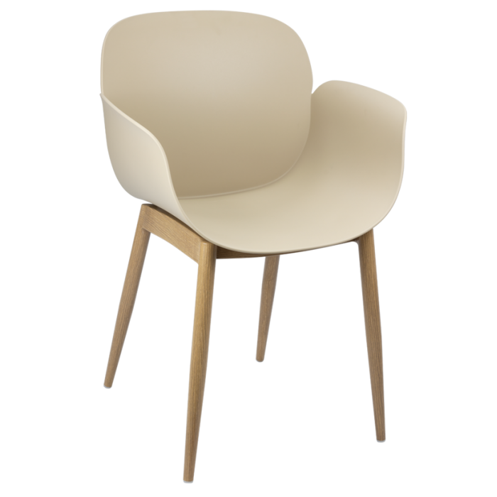 Set 4 scaune bucatarie/sufragerie RAKI TULSA, 58x54xh82cm, plastic, picioare metal aspect lemn, culoare cappuccino