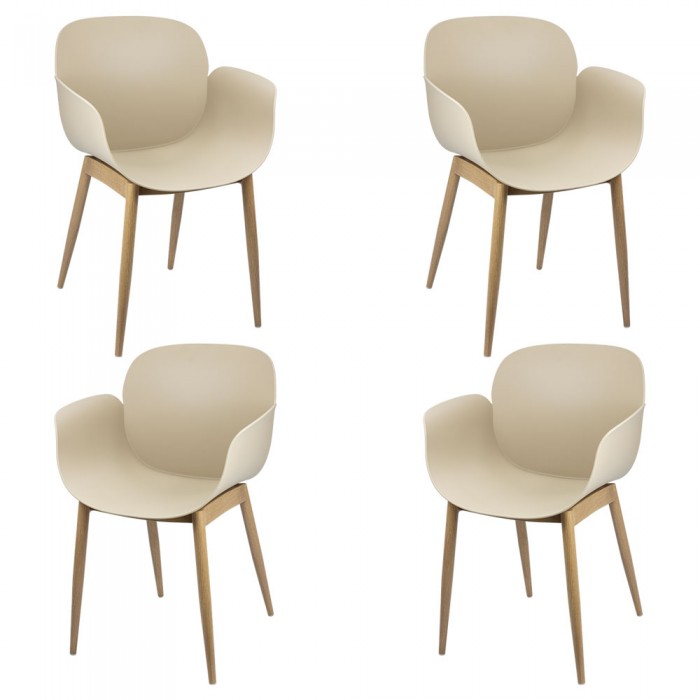 Set 4 scaune bucatarie/sufragerie RAKI TULSA, 58x54xh82cm, plastic, picioare metal aspect lemn, culoare cappuccino