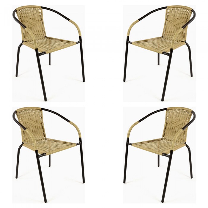 Set 4 scaune cu brate bistro/cafenea RAKI TORRES BISTRO, impletitura poliratan bej, cadru metalic, 56x56xh72cm