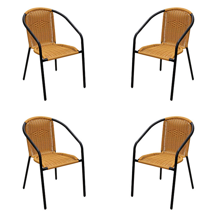 Set 4 scaune cu brate cafenea RAKI TORRES BISTRO, poliratan maro, cadru metalic negru, 56x56xh72cm