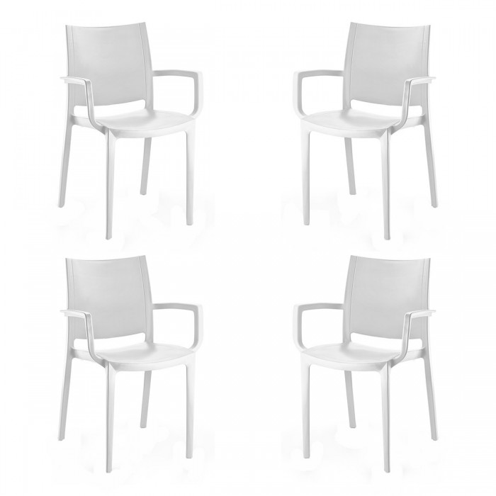 Set 4 scaune cu brate gradina/terasa RAKI LARA, alb, plastic, 42x47xh82cm