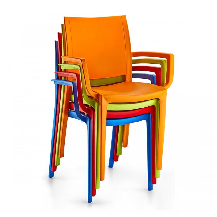 Set 4 scaune cu brate gradina/terasa RAKI LARA, alb, plastic, 42x47xh82cm