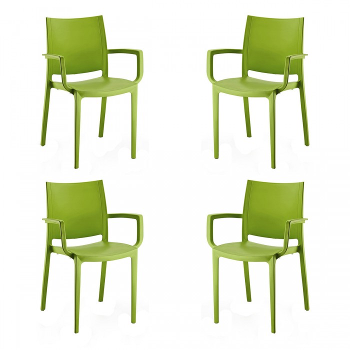 Set 4 scaune cu brate gradina/terasa RAKI LARA, verde, plastic, 42x47xh82cm
