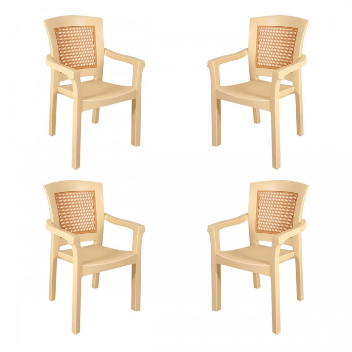 Set 4 scaune cu brate gradina/terasa RAKI SIDE, plastic, bej, 56x51xh90cm