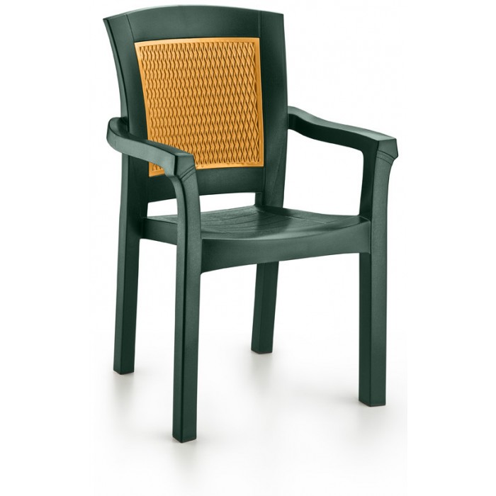 Set 4 scaune cu brate gradina/terasa RAKI SIDE, plastic, verde, 56x51xh90cm