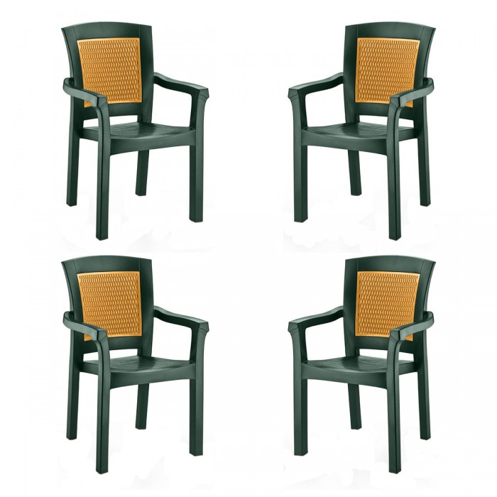 Set 4 scaune cu brate gradina/terasa RAKI SIDE, plastic, verde, 56x51xh90cm