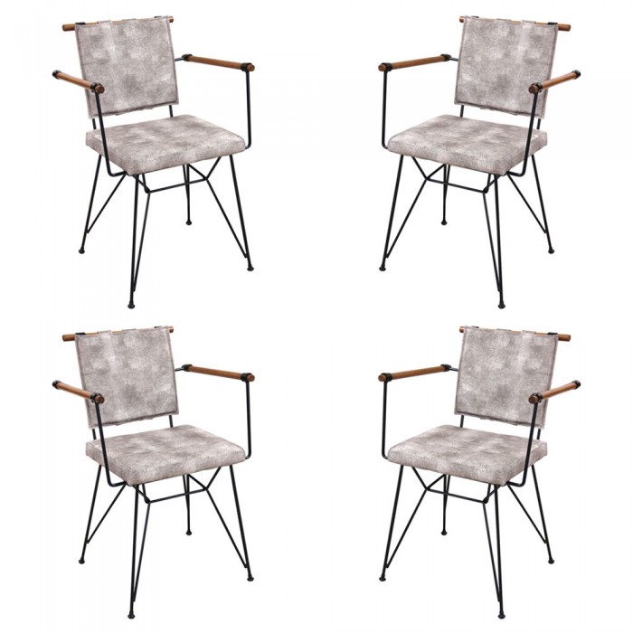 Set 4 scaune din metal cu cotiere lemn si perna RAKI PENNI, negre