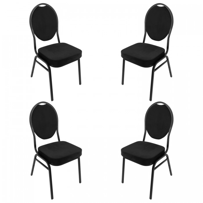 Set 4 scaune evenimente/catering negre cu spatar oval RAKI, tapitate, cadru metalic, 44x49xh93cm