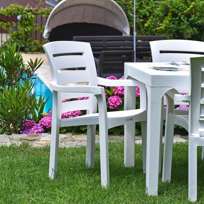 Set 4 scaune gradina cu brate RAKI DIDIM, plastic, alb, 56x51xh90cm