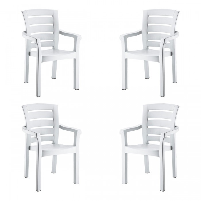 Set 4 scaune gradina cu brate RAKI DIDIM, plastic, alb, 56x51xh90cm