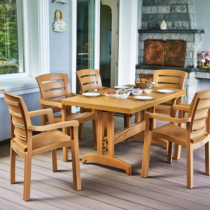 Set 4 scaune gradina cu brate RAKI DIDIM, plastic, bej, 56x51xh90cm