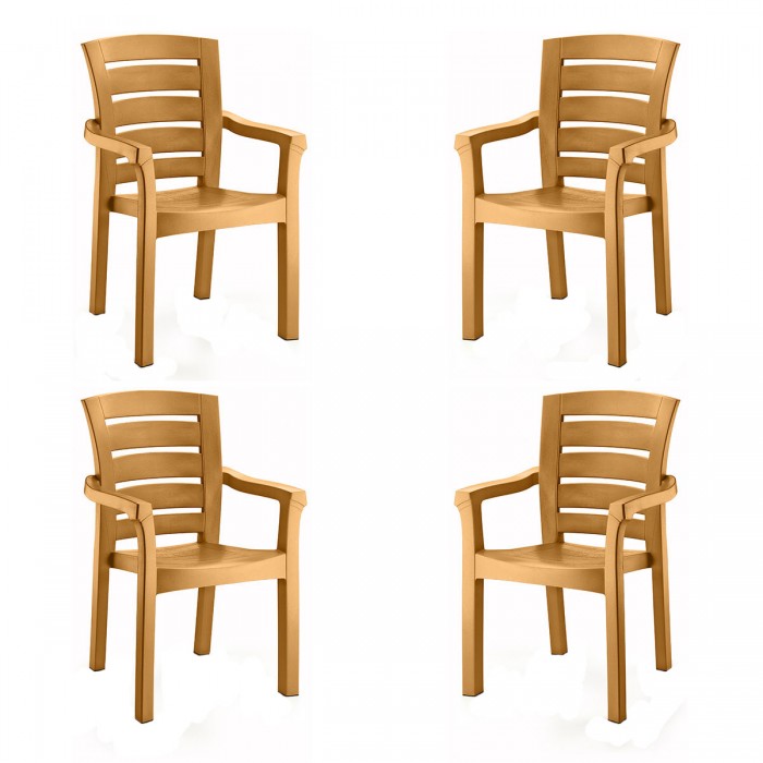 Set 4 scaune gradina cu brate RAKI DIDIM, plastic, bej, 56x51xh90cm
