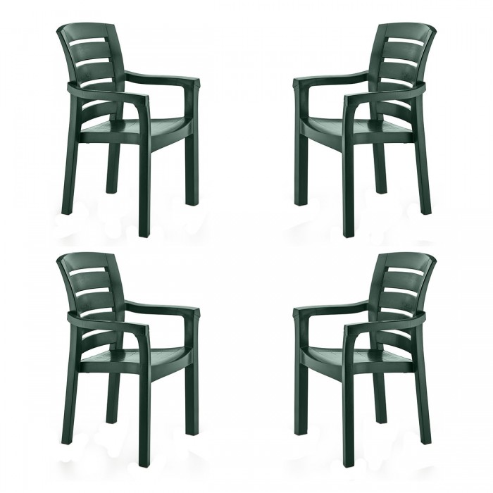 Set 4 scaune gradina cu brate RAKI DIDIM, plastic, verde, 56x51xh90cm