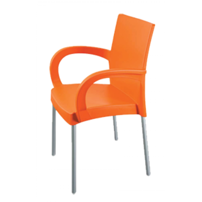 Set 4 scaune gradina cu brate RAKI SUMELA, portocaliu, plastic, picioare aluminiu, 46x47xh81cm