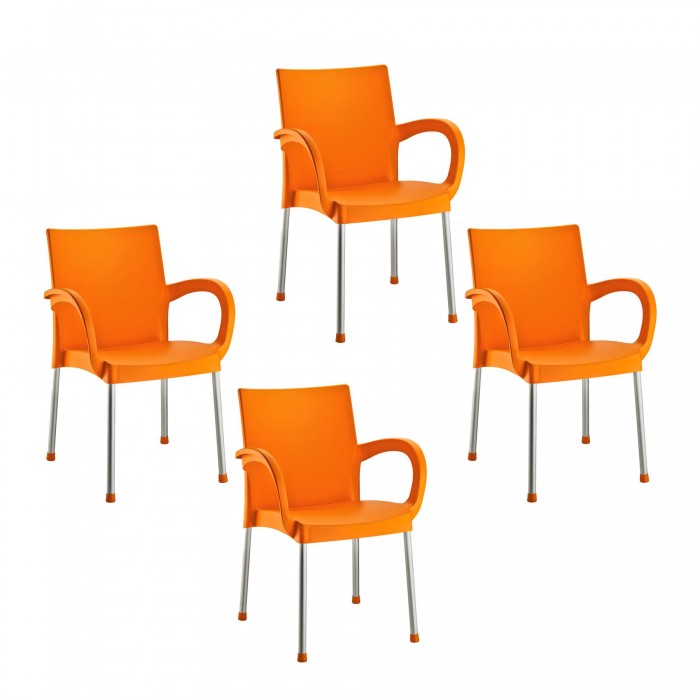 Set 4 scaune gradina cu brate RAKI SUMELA, portocaliu, plastic, picioare aluminiu, 46x47xh81cm