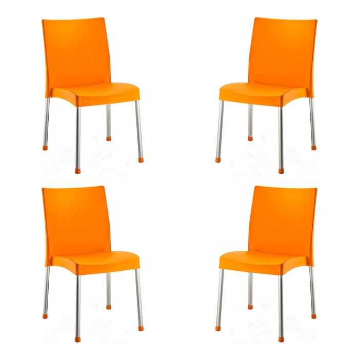 Set 4 scaune gradina/terasa RAKI ACOC, orange, 44x47xh81cm, picioare aluminiu si sezut polipropilena