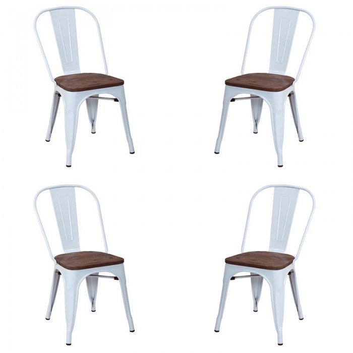 Set 4 scaune metalice albe RAKI ANTIQUE RETRO, sezut lemn, 51x44xh84cm