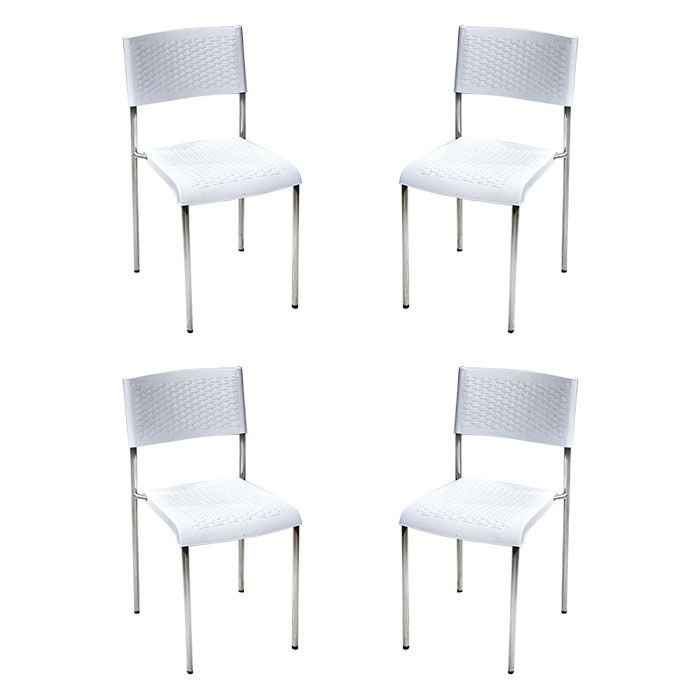 Set 4 scaune plastic cu picioare cromate RAKI CLASSIC, aspect ratan, alb, 40x40xh83cm