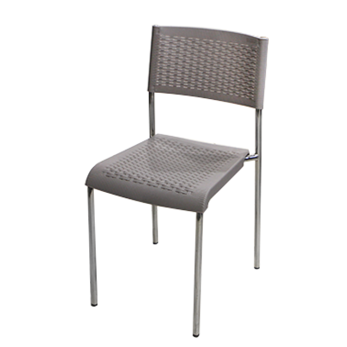 Set 4 scaune plastic cu picioare cromate RAKI CLASSIC, aspect ratan, gri, 40x40xh83cm