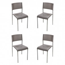 Set 4 scaune plastic cu picioare cromate RAKI CLASSIC, aspect ratan, gri, 40x40xh83cm