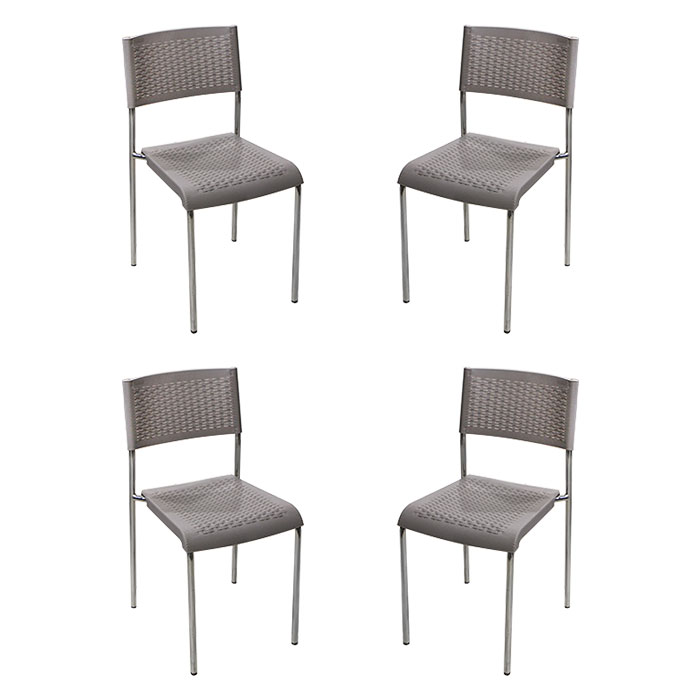 Set 4 scaune plastic cu picioare cromate RAKI CLASSIC, aspect ratan, gri, 40x40xh83cm