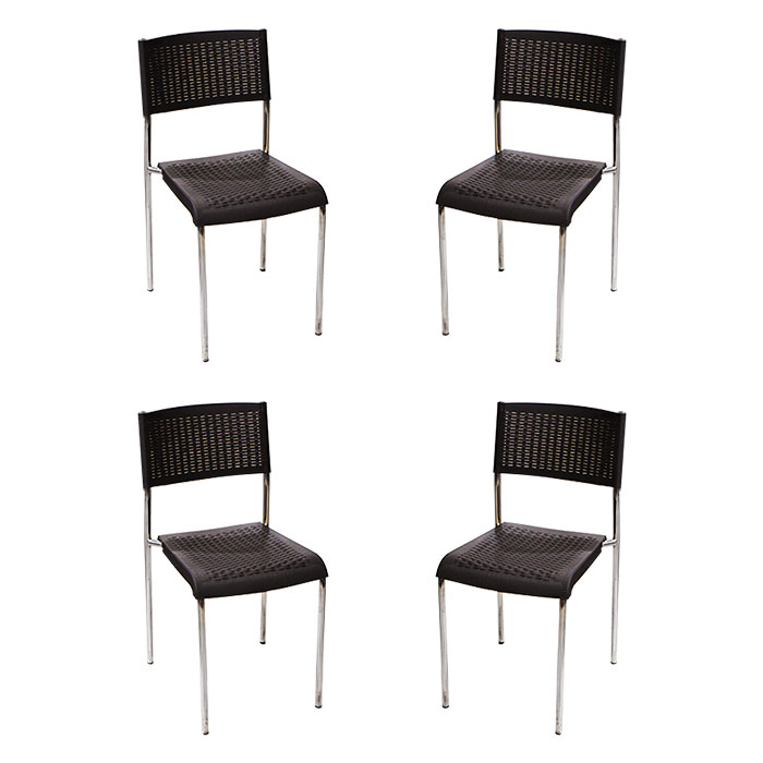 Set 4 scaune plastic cu picioare cromate RAKI CLASSIC, aspect ratan, maro, 40x40xh83cm