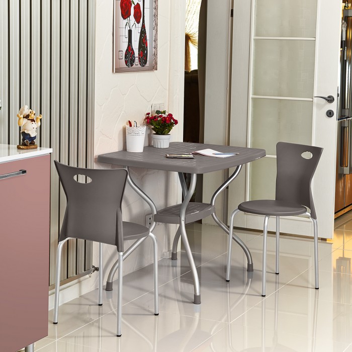 Set 4 scaune polipropilena cu picioare aluminiu RAKI VEGA, 39x39xh79cm, rosii