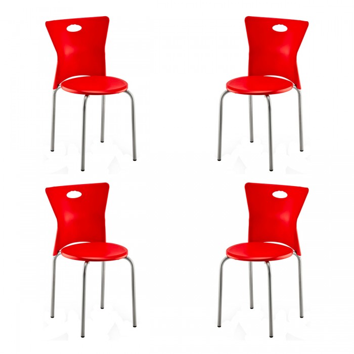 Set 4 scaune polipropilena cu picioare aluminiu RAKI VEGA, 39x39xh79cm, rosii