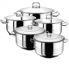 Set 5 oale inox cu capace HASCEVHER GASTRO, 3l+6l+10,5l+16,5l+23,5l, inductie, fund triplu stratificat