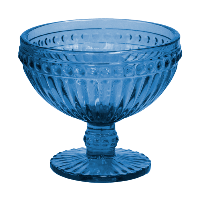 Set 6 boluri inghetata RAKI OLD SCHOOL BLUE, cu picior, sticla, D12xh10cm, 370ml, albastre