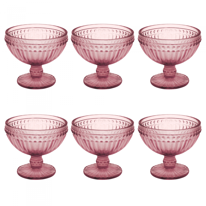 Set 6 boluri inghetata RAKI OLD SCHOOL BORDEAUX, cu picior, din sticla, D12xh10cm, 350ml, bordo