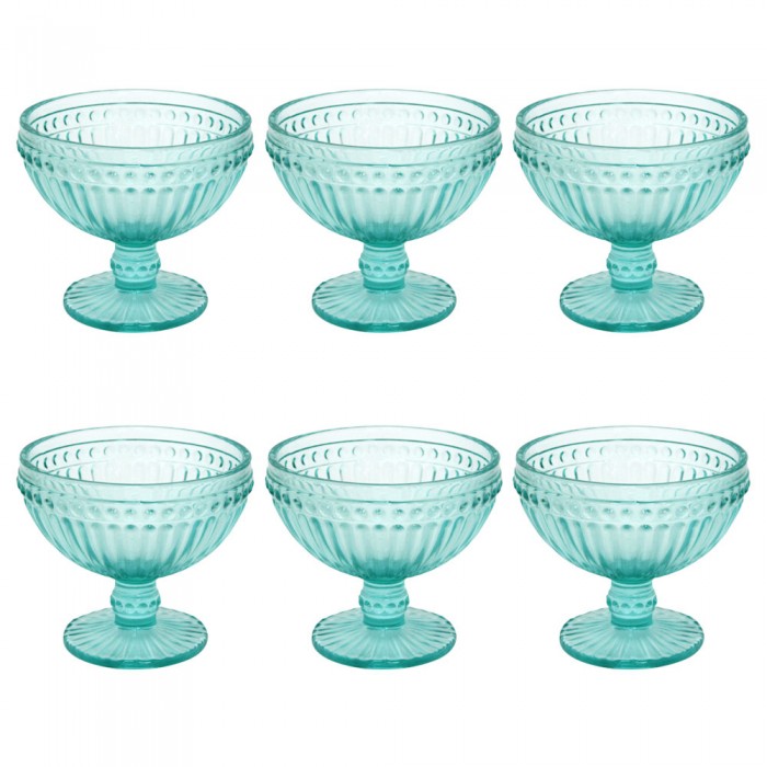 Set 6 boluri inghetata RAKI OLD SCHOOL VINTAGE GREEN, cu picior, din sticla, D12xh10cm, 350ml, verde