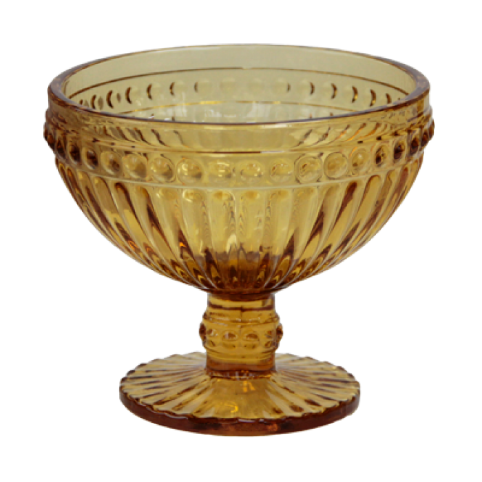 Set 6 boluri inghetata RAKI OLD SCHOOL YELLOW, cu picior, din sticla, D12xh10cm, 370ml, galben