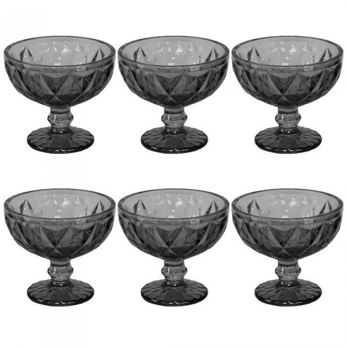 Set 6 boluri inghetata RAKI WICKED, cu picior, din sticla, D12xh10cm, 370ml, fumurii