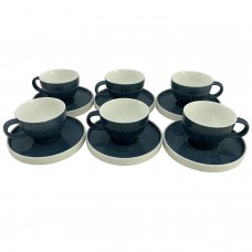 Set 6 cesti cu farfurioare din portelan, pentru ceai, CULINARO HELLA STEEL BLUE, 200ml