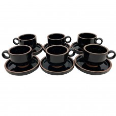 Set 6 cesti cu farfurioare pentru ceai CULINARO HELLA BLACK, 200ml, culoare neagra, din portelan