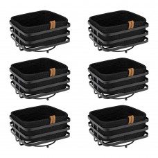 Set 6 cosuri paine/depozitare patrate CULINARO, cos din snur textil impletit 19x19xh7cm si suport metalic, negru