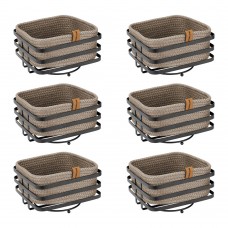 Set 6 cosuri paine/depozitare patrate CULINARO, cos din snur textil impletit bej 19x19xh7cm si suport metalic negru