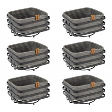 Set 6 cosuri paine/depozitare patrate CULINARO, cos din snur textil impletit gri antracit 19x19xh7cm si suport metalic negru