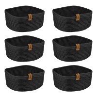 Set 6 cosuri paine/depozitare patrate CULINARO, din snur textil impletit, 19x19xh7cm, negru