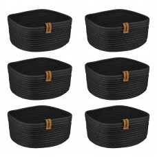 Set 6 cosuri paine/depozitare patrate CULINARO, din snur textil impletit, 19x19xh7cm, negru