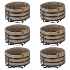 Set 6 cosuri paine/depozitare rotunde CULINARO, cos din snur textil impletit bej D19xh7cm si suport metalic negru