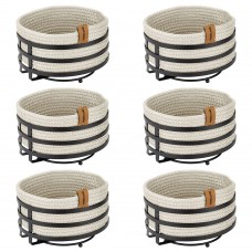 Set 6 cosuri paine/depozitare rotunde CULINARO, cos din snur textil impletit crem D19xh7cm si suport metalic negru