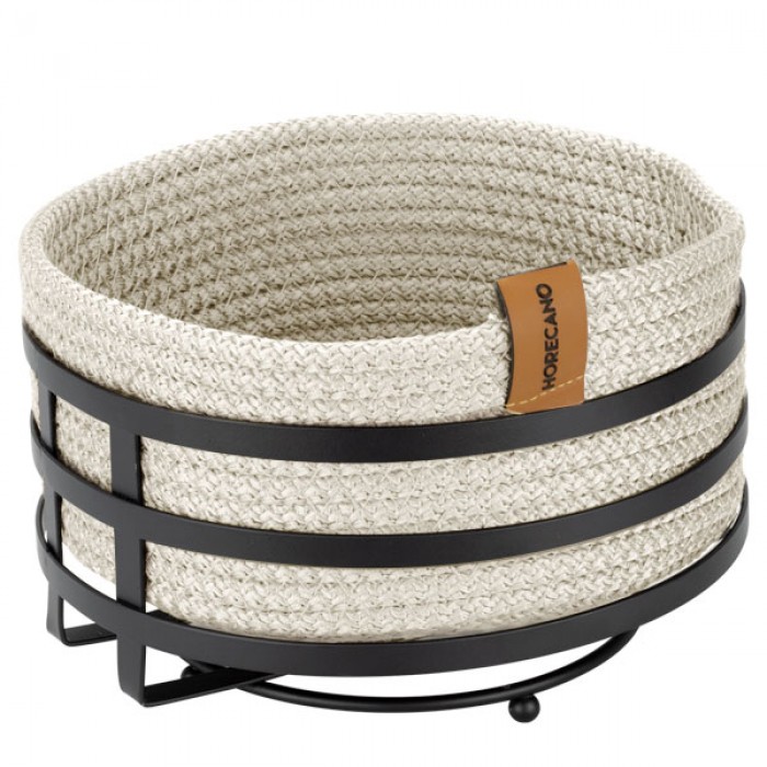 Set 6 cosuri paine/depozitare rotunde CULINARO, cos din snur textil impletit crem D19xh7cm si suport metalic negru